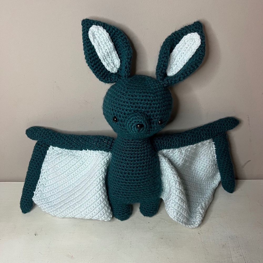 Cute Hand Knit Crochet Bat Plush Toy, Teal Blue Green